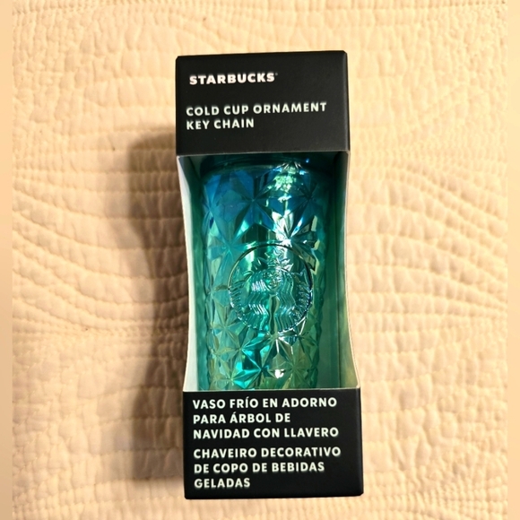 NWT Starbucks 2024 Holiday Seafoam Green Prism Cold Cup Ornament Key Chain - Picture 1 of 2